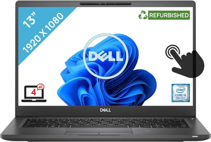 מחשב נייד מחודש DELL 7300 - מסך 13.3 מגע, מעבד I7 דור 8 זיכרון 16/512 כולל חלונות 10 פרו .